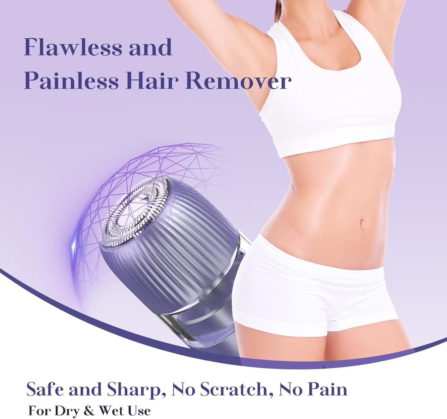 2-In-1 Electric Bikini Trimmer for Women, IPX7 Waterproof, Rechargeable Razor with Double-Edged Blade, Portable Hair Removal Shaver for Wet and Dry Use (Purple)