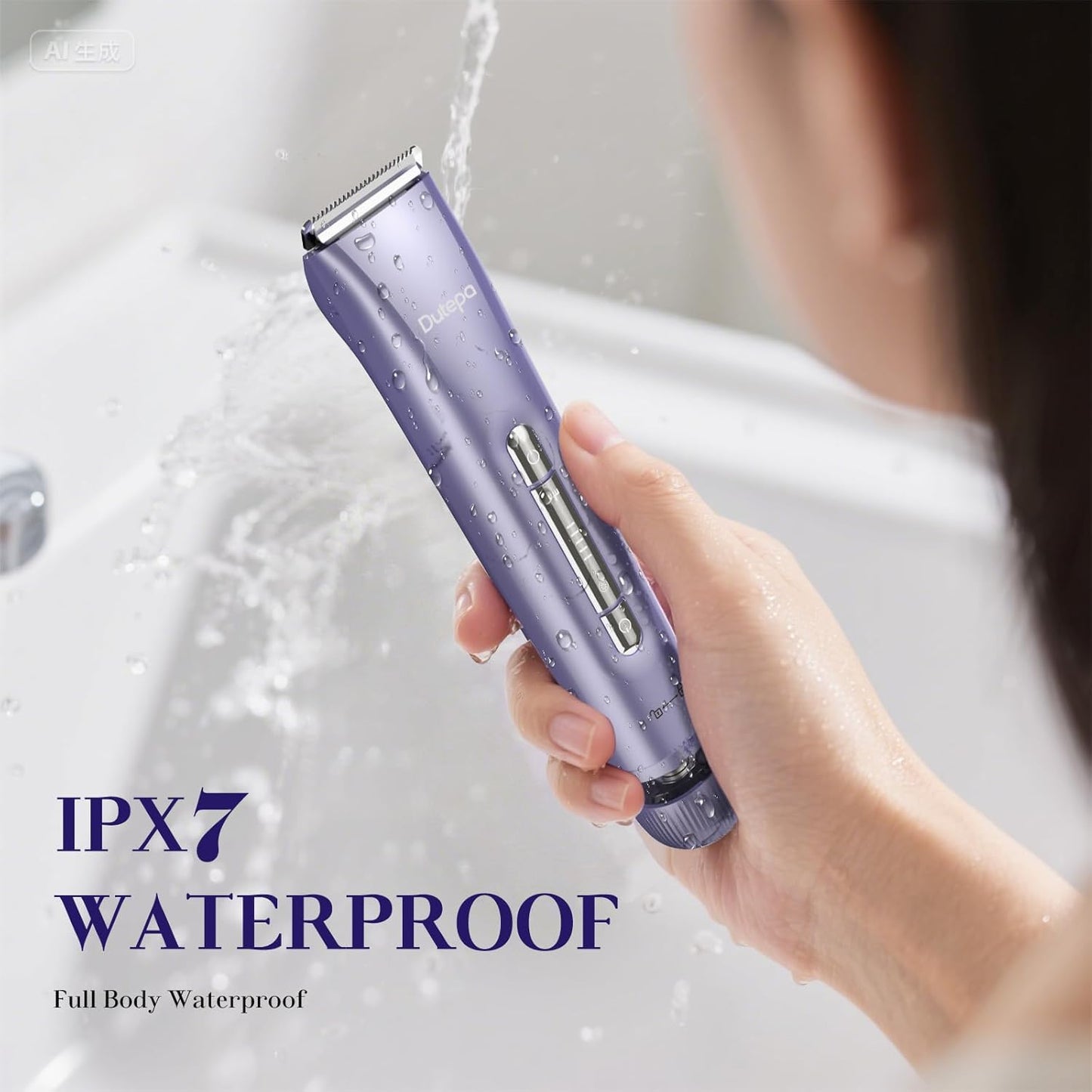 2-In-1 Electric Bikini Trimmer for Women, IPX7 Waterproof, Rechargeable Razor with Double-Edged Blade, Portable Hair Removal Shaver for Wet and Dry Use (Purple)